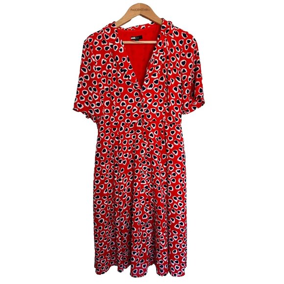 J CREW RED MIDI HEART SHIRT DRESS SZ 12 - Picture 2 of 11